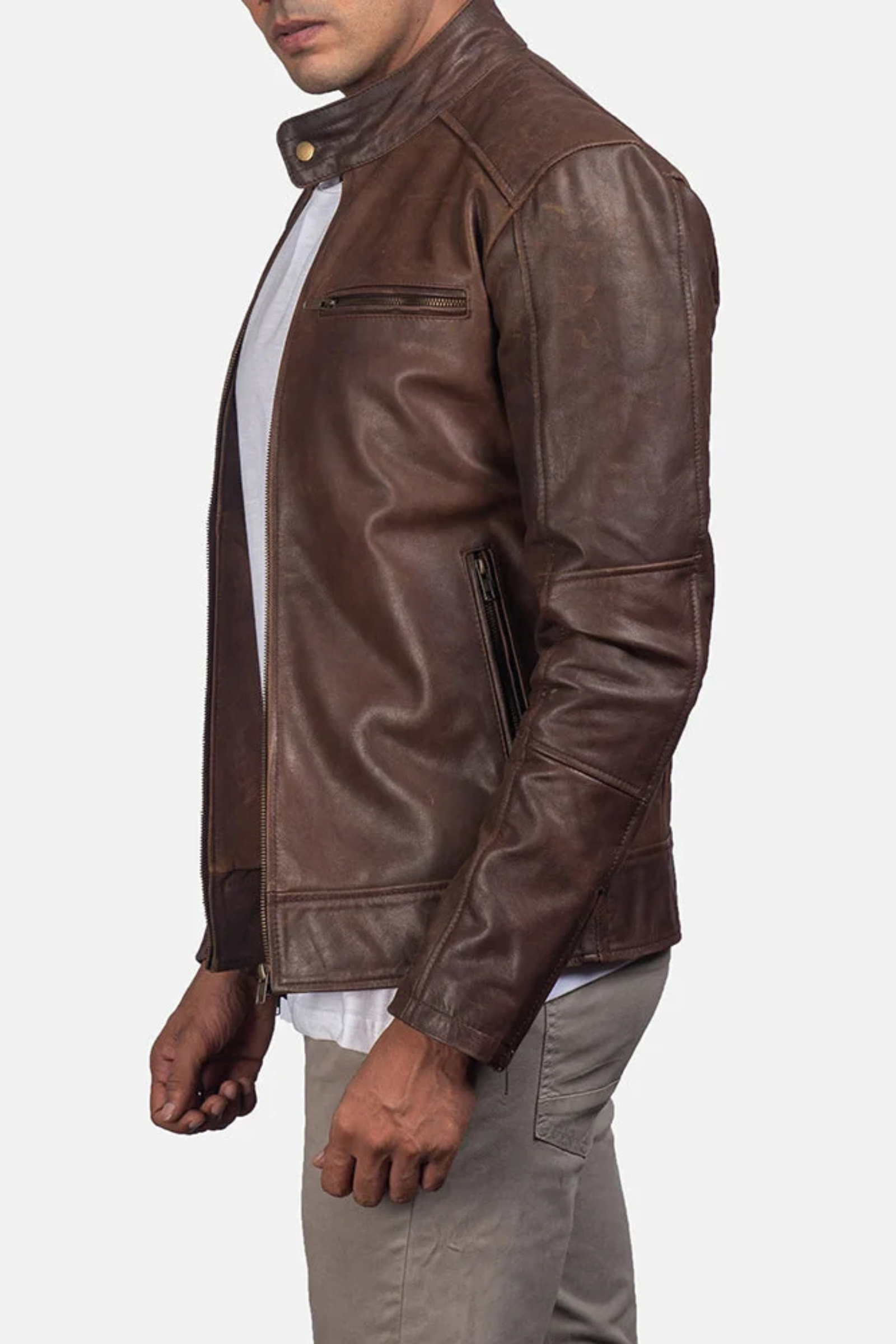 Genuine Cowhide Pull-Up Leather Jacket for Men