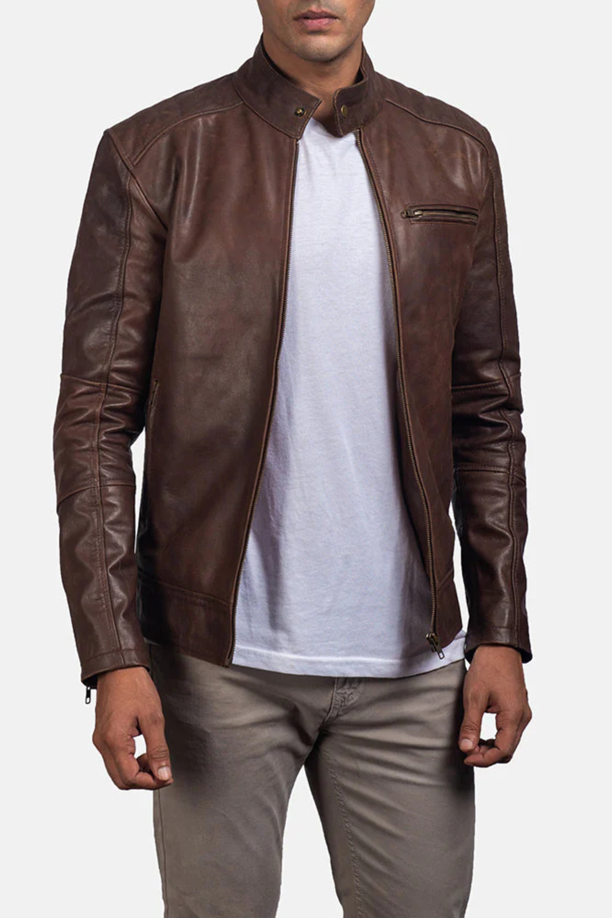 Genuine Cowhide Pull-Up Leather Jacket for Men